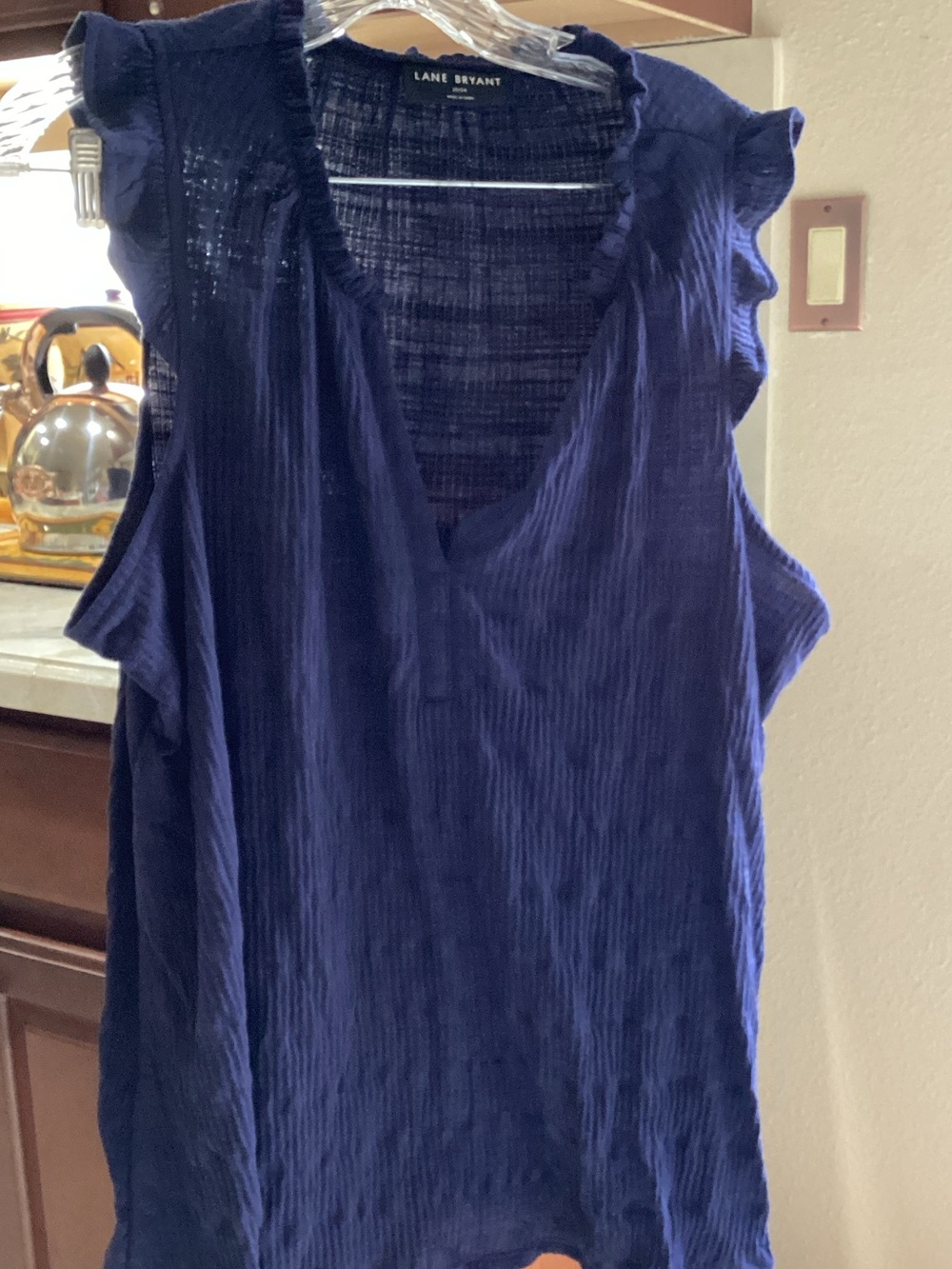 Lane Bryant Navy Textured Ruffle Sleeve V-Neck Camisole